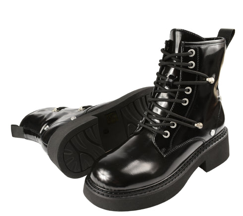 Bocanci casual, dama, PASS COLLECTION, WB70006A negru, piele lacuita, toc