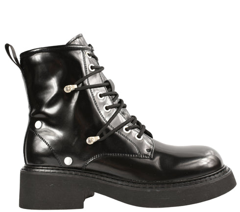 Bocanci casual, dama, PASS COLLECTION, WB70006A negru, piele lacuita, toc