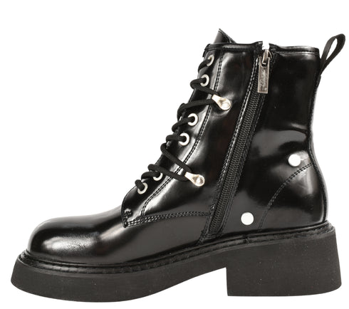 Bocanci casual, dama, PASS COLLECTION, WB70006A negru, piele lacuita, toc