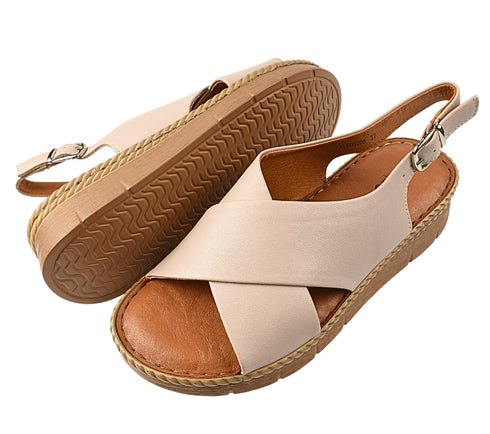 Sandale casual, dama, PASS COLLECTION, KL60020A bej, piele naturala