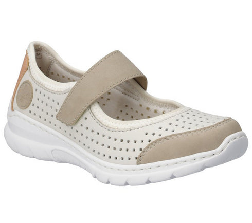 Espadrile sport, dama, RIEKER MEMOSOFT, L32B5-81 alb, piele ecologica