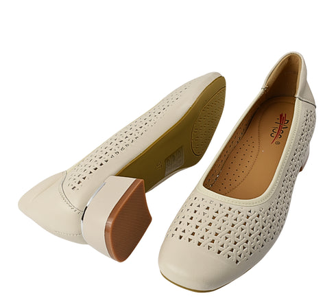 Pantofi eleganti, dama, PASS COLLECTION, M480017B crem, piele naturala, toc