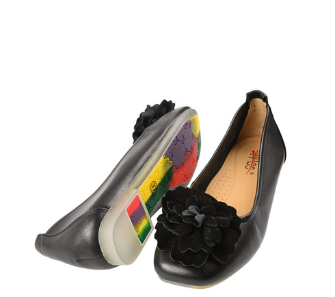 Balerini casual, dama, PASS COLLECTION, M480006A negru, piele naturala, toc