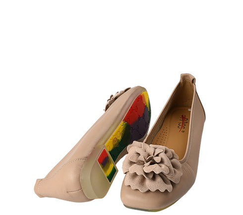 Balerini casual, dama, PASS COLLECTION, M480006E roz, piele naturala, toc