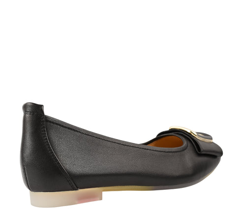 Balerini casual, dama, PASS COLLECTION, M480009A negru, piele naturala, toc