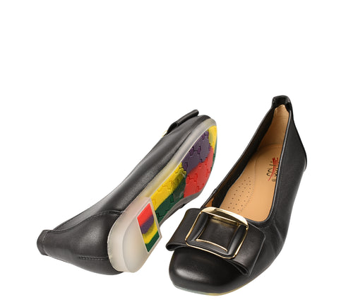 Balerini casual, dama, PASS COLLECTION, M480009A negru, piele naturala, toc