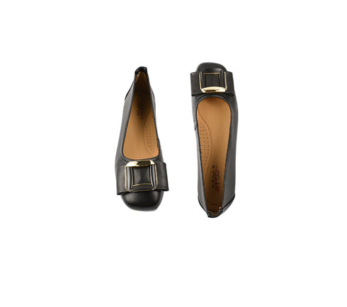 Balerini casual, dama, PASS COLLECTION, M480009A negru, piele naturala, toc