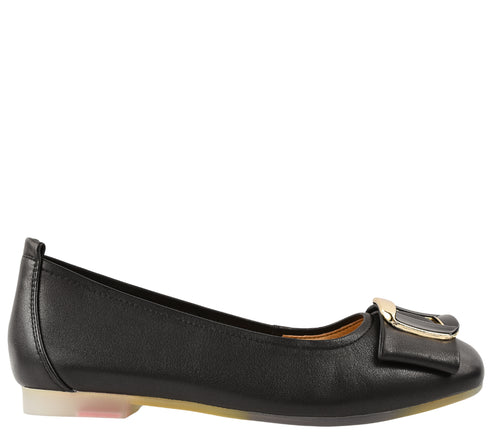 Balerini casual, dama, PASS COLLECTION, M480009A negru, piele naturala, toc