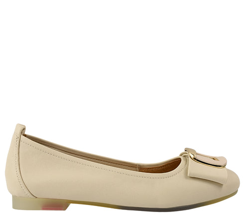 Balerini casual, dama, PASS COLLECTION, M480009B crem, piele naturala, toc