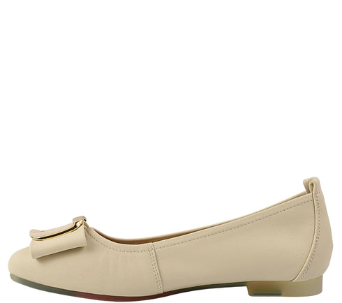 Balerini casual, dama, PASS COLLECTION, M480009B crem, piele naturala, toc