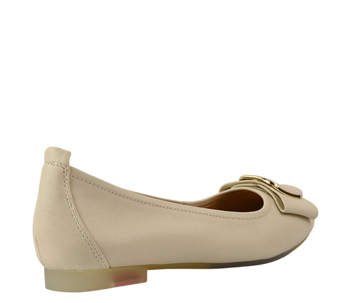 Balerini casual, dama, PASS COLLECTION, M480009B crem, piele naturala, toc