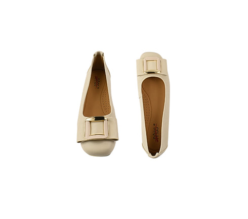 Balerini casual, dama, PASS COLLECTION, M480009B crem, piele naturala, toc