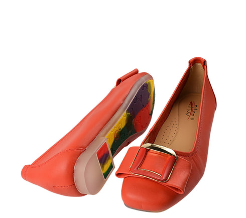 Balerini casual, dama, PASS COLLECTION, M480009F rosu, piele naturala, toc