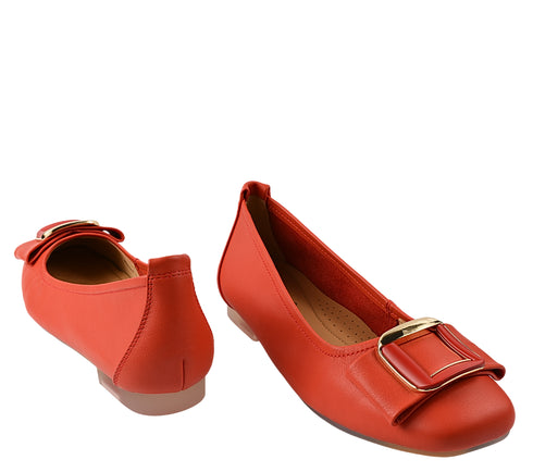 Balerini casual, dama, PASS COLLECTION, M480009F rosu, piele naturala, toc