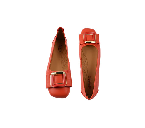 Balerini casual, dama, PASS COLLECTION, M480009F rosu, piele naturala, toc