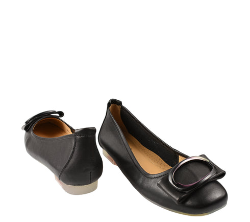 Balerini casual, dama, PASS COLLECTION, M480011A negru, piele naturala, toc