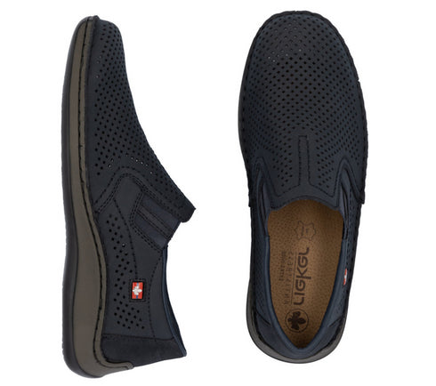 Pantofi casual, barbati, RIEKER, ANTISTRESS, 05297-14 bleumarin, piele nabuc