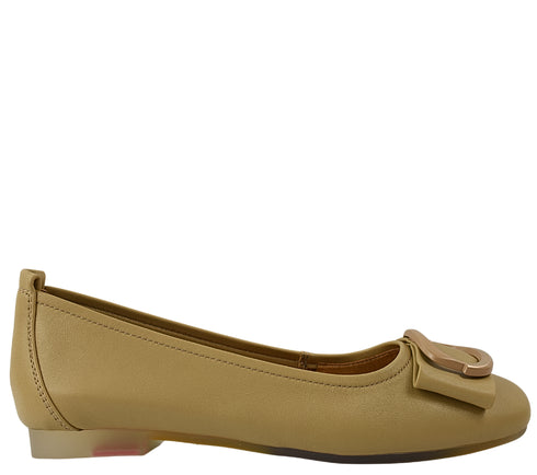 Balerini casual, dama, PASS COLLECTION, M480011E bej, piele naturala, toc