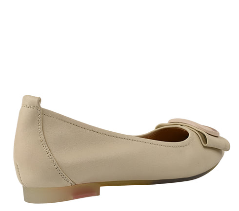 Balerini casual, dama, PASS COLLECTION, M480011B crem, piele naturala, toc