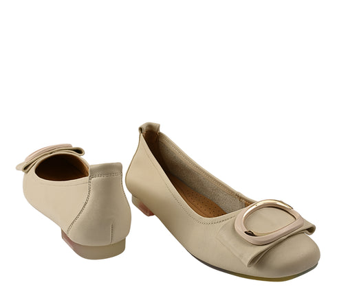 Balerini casual, dama, PASS COLLECTION, M480011B crem, piele naturala, toc