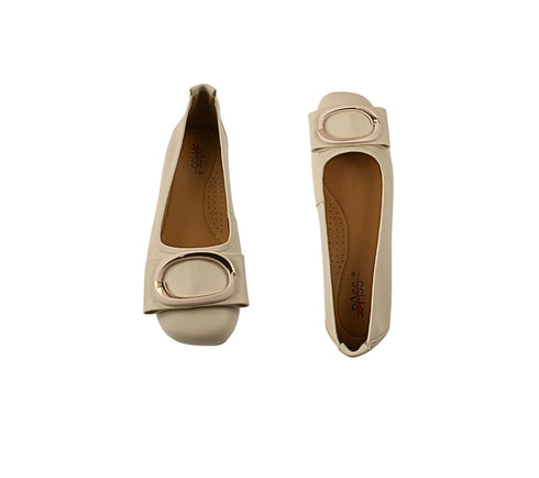 Balerini casual, dama, PASS COLLECTION, M480011B crem, piele naturala, toc