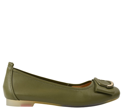 Balerini casual, dama, PASS COLLECTION, M480011C verde, piele naturala, toc