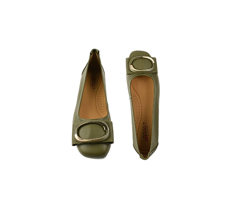 Balerini casual, dama, PASS COLLECTION, M480011C verde, piele naturala, toc