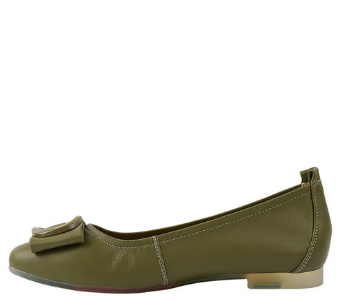 Balerini casual, dama, PASS COLLECTION, M480011C verde, piele naturala, toc