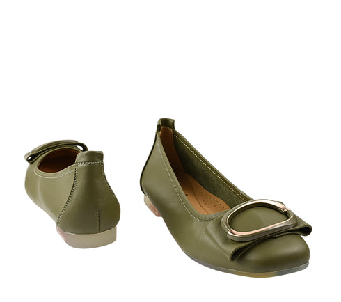 Balerini casual, dama, PASS COLLECTION, M480011C verde, piele naturala, toc