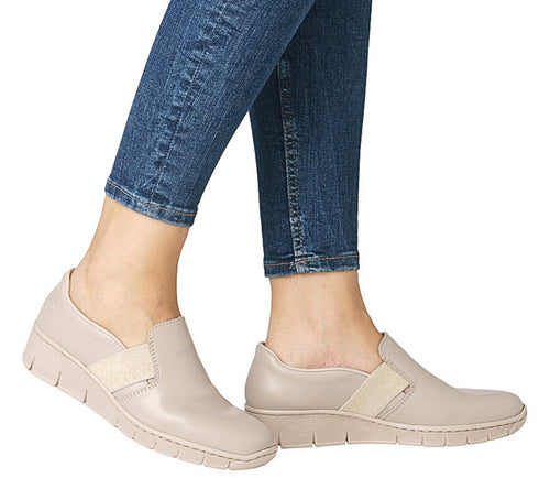 Pantofi casual, dama, RIEKER ANTISTRESS, 53784-60 bej, piele naturala