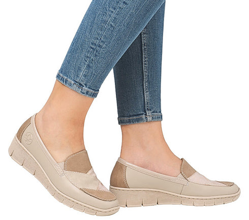 Pantofi casual, dama, RIEKER ANTISTRESS, 53785-60 bej, piele naturala