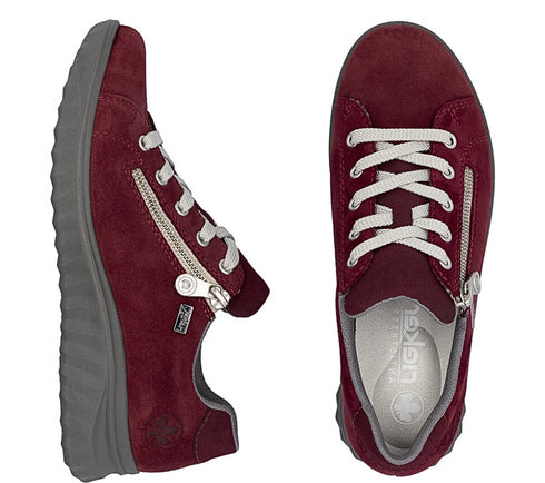 Pantofi sport, dama, RIEKER TEX ANTISTRESS, 59000-35 bordo, piele intoarsa