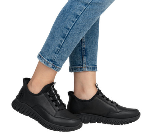 Pantofi sport, femei, RIEKER ANTISTRESS , M5357-00 negru, piele ecologica