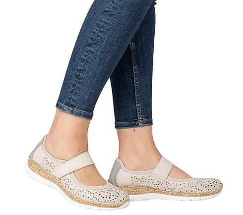 Pantofi sport, dama, RIEKER ANTISTRESS, N4299-60 crem, piele ecologica