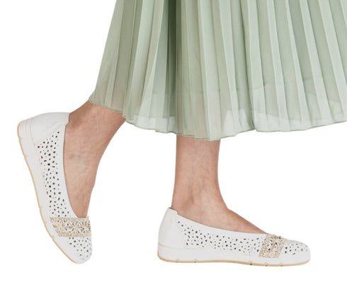 Balerini casual, femei, RIEKER ANTISTRESS, L3062-80 alb, piele ecologica