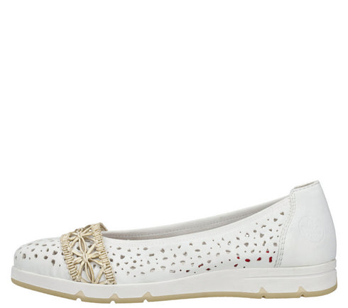 Balerini casual, femei, RIEKER ANTISTRESS, L3062-80 alb, piele ecologica