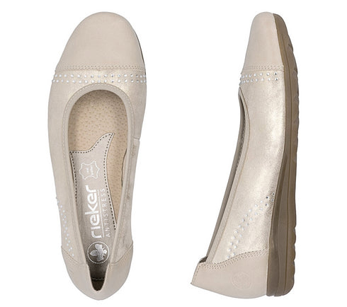 Pantofi casual, femei, RIEKER, ANTISTRESS, L9353-62 auriu, piele intoarsa