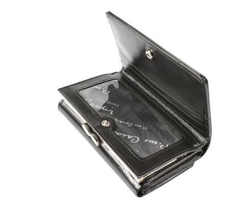 Portofel casual, dama, PIERRE CARDIN 108, negru, piele lacuita