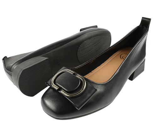 Pantofi casual, dama, FORMAZIONE, TP226 negru, piele naturala, cu toc