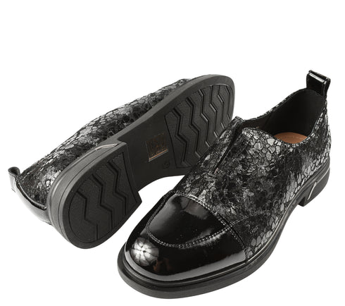 Pantofi casual, dama, KARISMA, DL70030A negru, piele naturala lacuita