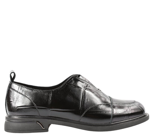 Pantofi casual, dama, KARISMA, DL70030B negru, piele naturala lacuita