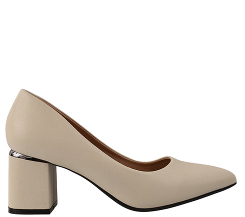 Pantofi eleganti, dama, PASS COLLECTION, XD80003C crem, piele naturala, cu toc