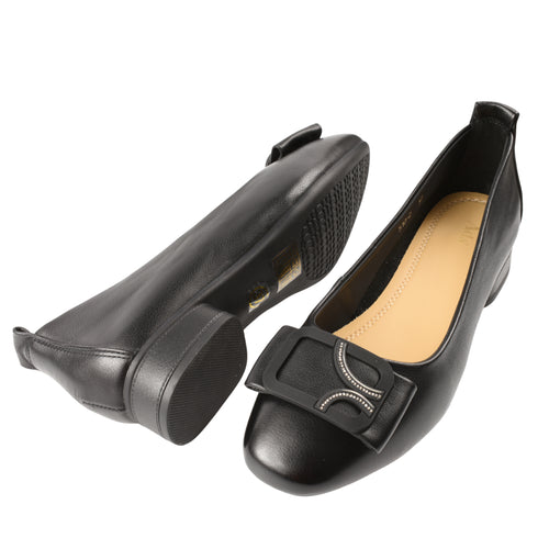 Pantofi casual, dama, ADA SHOES, 510-2 negru, piele naturala, cu toc