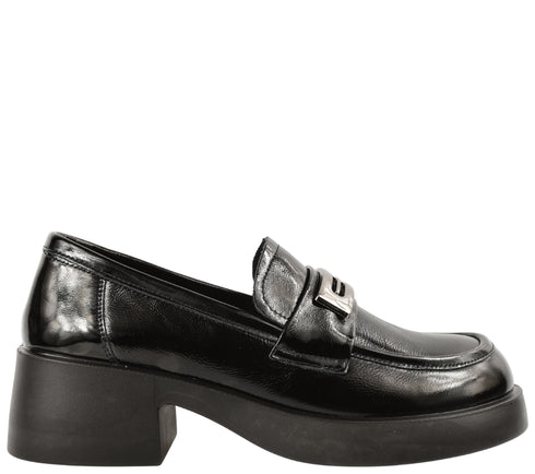 Pantofi casual, dama, PASS COLLECTION X470009A, negru, piele lacuita, cu toc