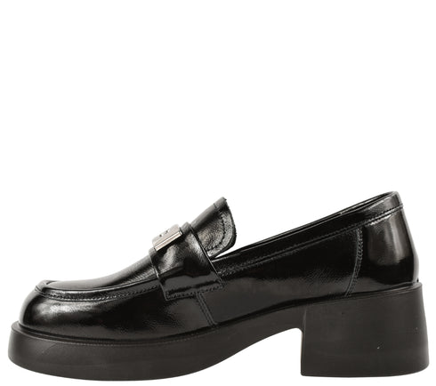 Pantofi casual, dama, PASS COLLECTION X470009A, negru, piele lacuita, cu toc