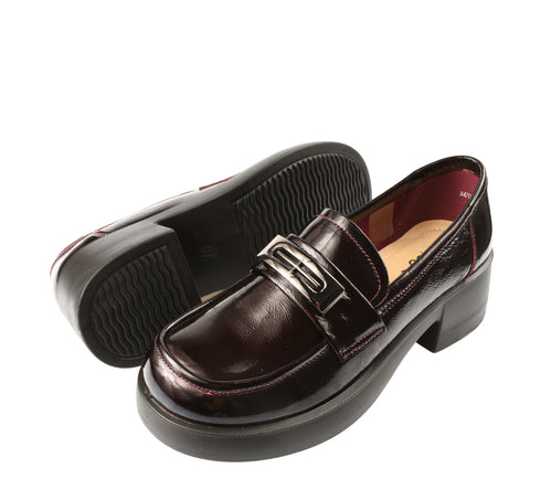 Pantofi casual, dama, PASS COLLECTION X470009B, bordo, piele lacuita, cu toc