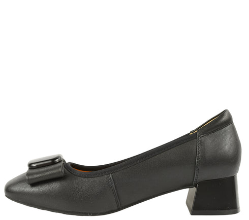 Pantofi casual, dama, PASS COLLECTION, M470020A negru, piele naturala, cu toc