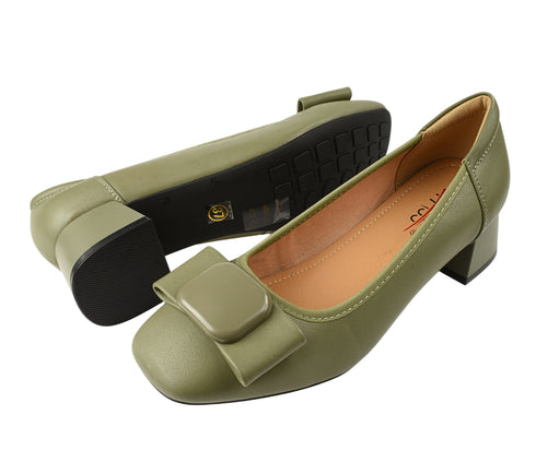 Pantofi casual, dama, PASS COLLECTION, M470020E verde, piele naturala, cu toc
