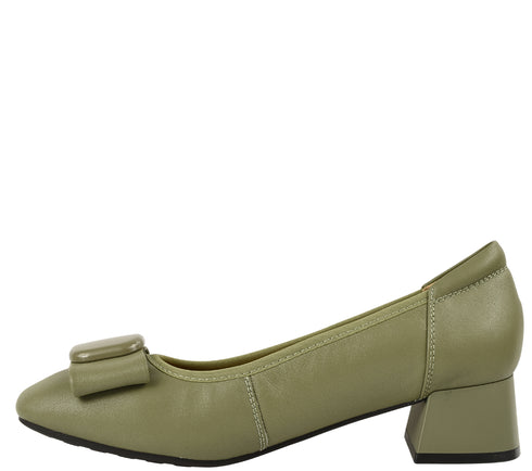 Pantofi casual, dama, PASS COLLECTION, M470020E verde, piele naturala, cu toc