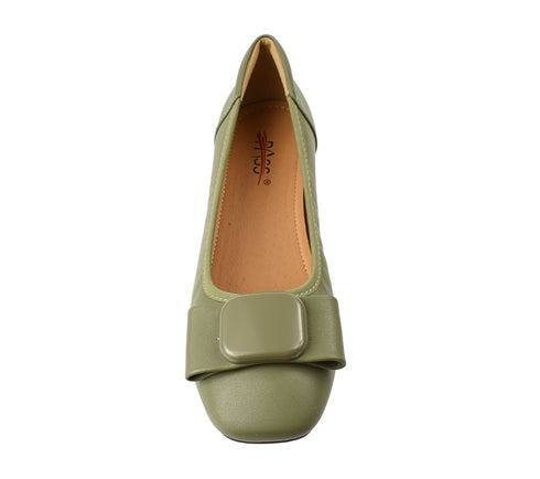 Pantofi casual, dama, PASS COLLECTION, M470020E verde, piele naturala, cu toc